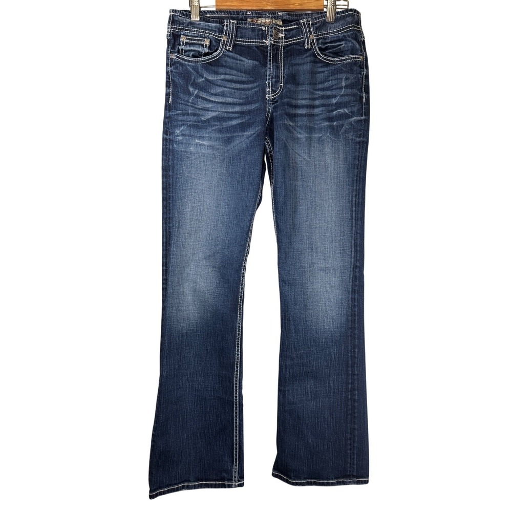 BKE Wendi Bootcut Jeans Womens 30x33.5 Medium Wash Contrast Stitch Stretch Low
